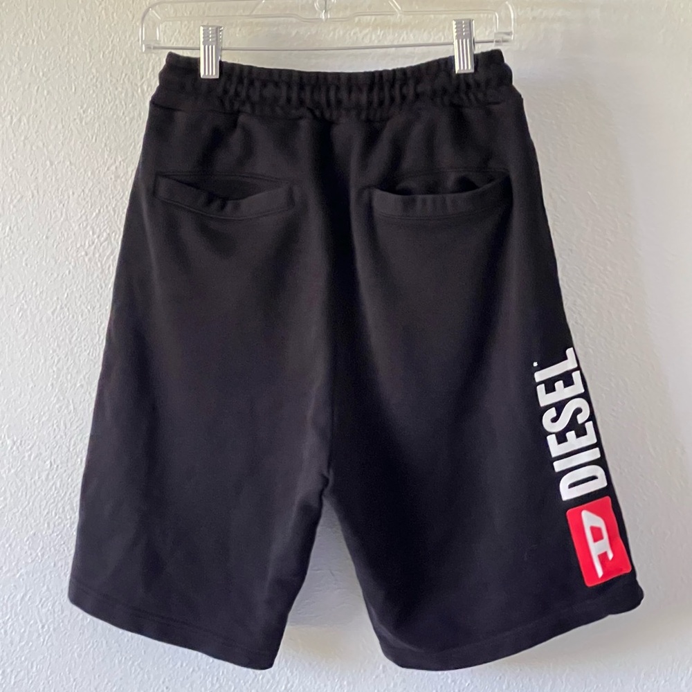 DIESEL Men’s Black Sweat Shorts FLAWED Size Small P-Crown New D Logo Spellout